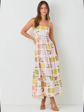 Patchwork Pastel Color Maxi Dress Sleevless Ruffles Soft Girl Cottagecore Picnic